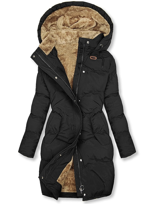 Krohn-e | Lange Kapuzen Winter Parka Dick Gepolsterter Mantel mit Fleece Futter