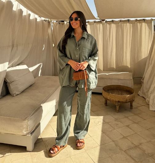 Eloise Langarm-Oberteil und Hose Set aus Seide und Baumwolle