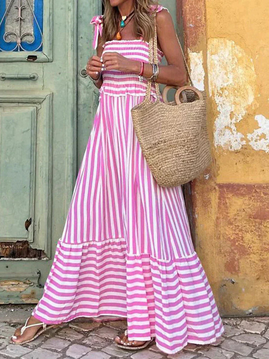 KROHN-E Damen Sommerkleid Gestreift Blau-Weiß Ärmellos