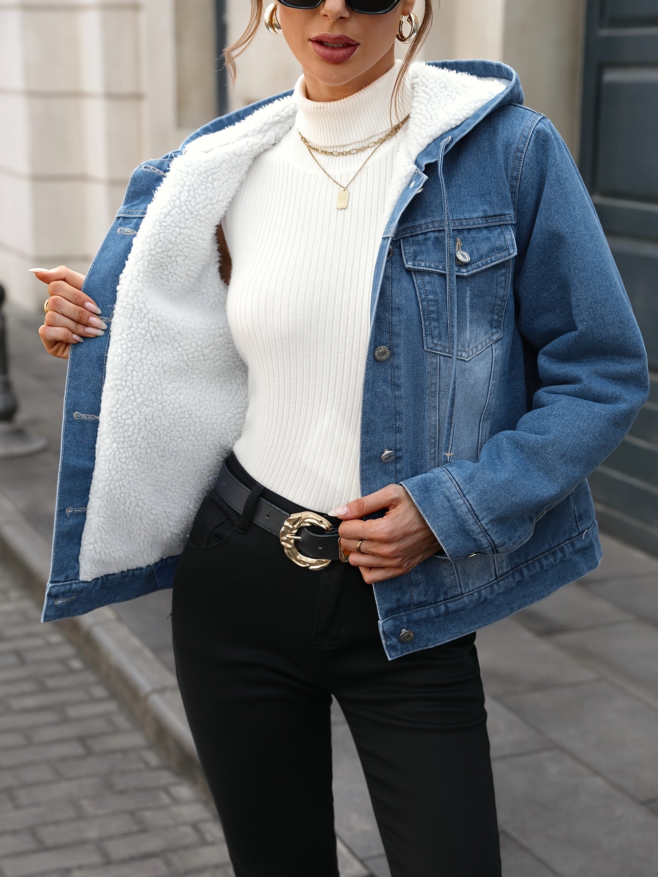 Krohn-e | Denimjacke mit Sherpa-futter und Kapuze Baumwolle/polyester Warm und Modern