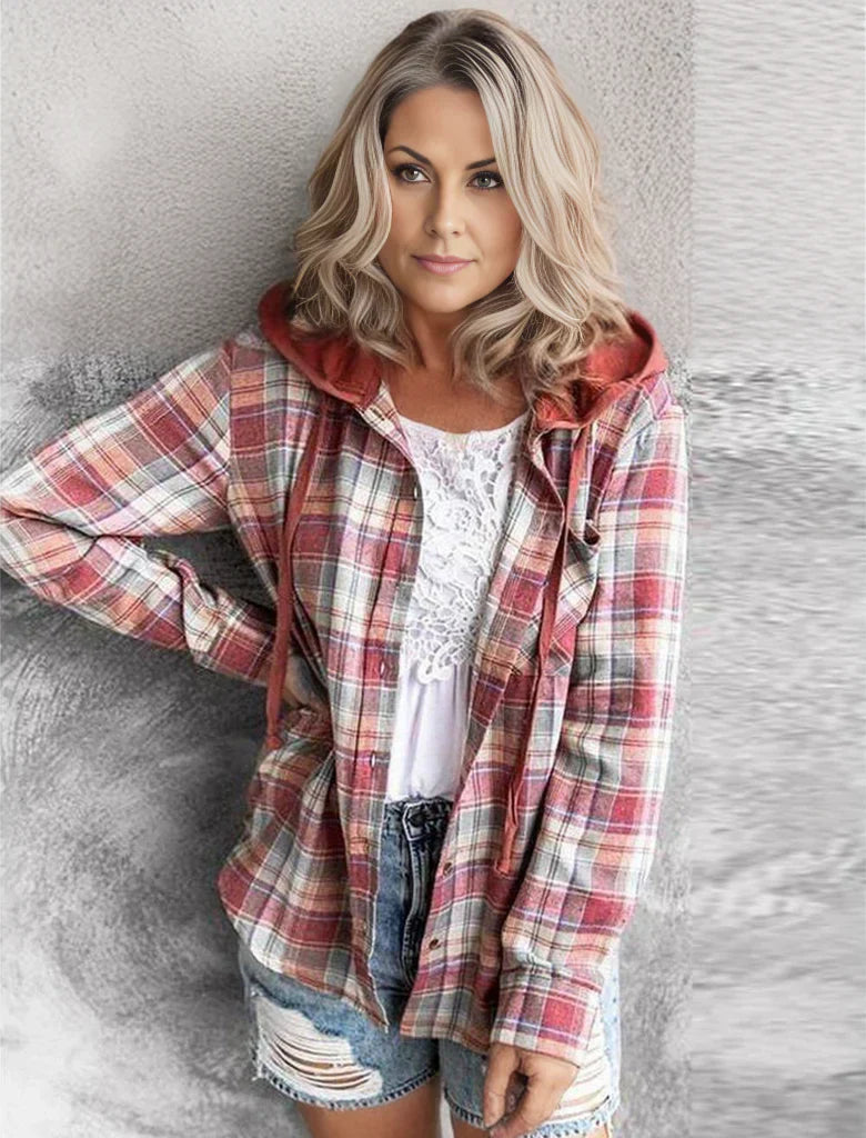 Bequemer Kapuzenpullover im Retro-Stil mit Knöpfen von Fudus