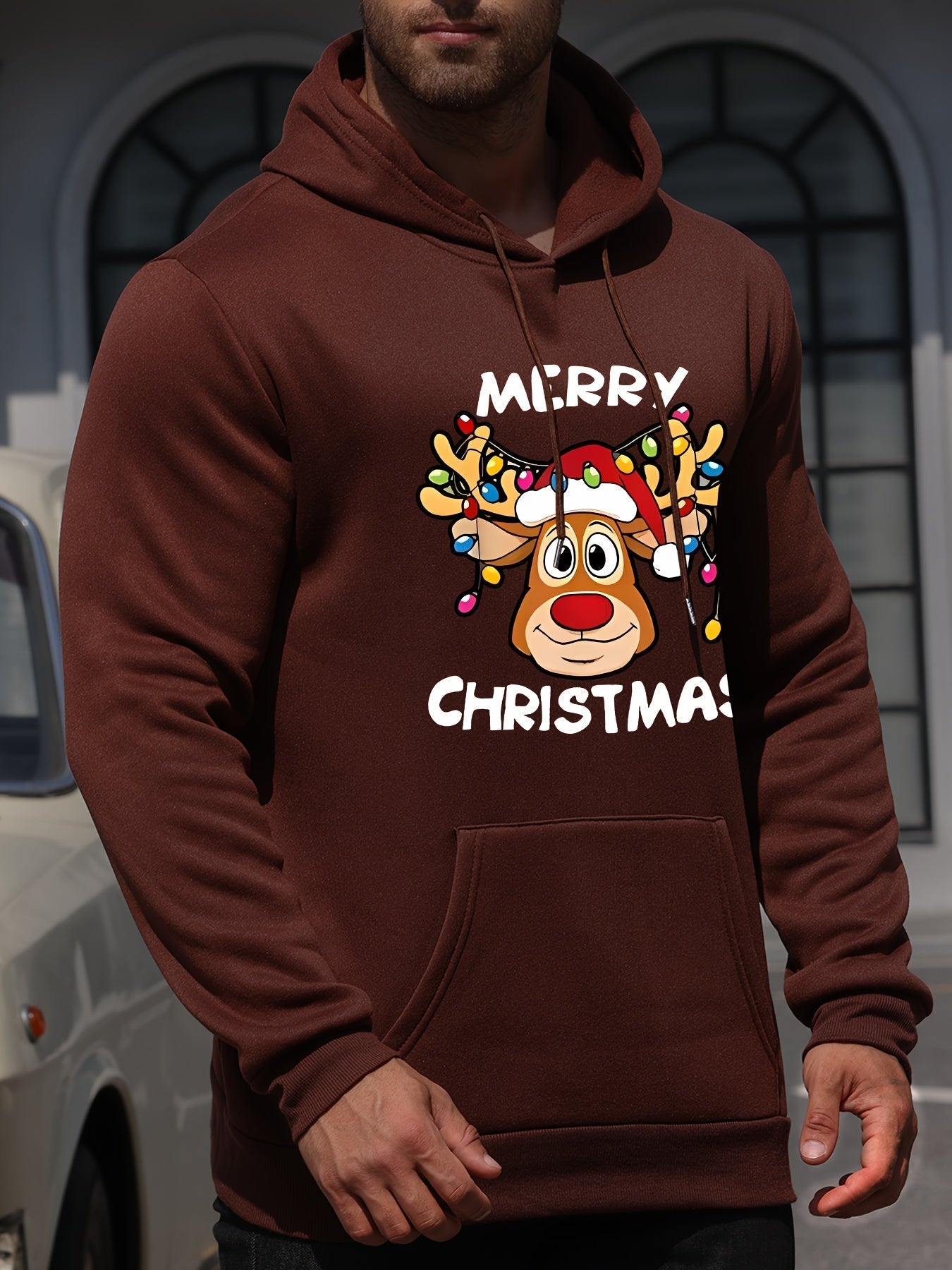 Krohn-e | Weihnachtskapuzenpullover mit Rentierdruck Polyester Frohe Weihnachten Design