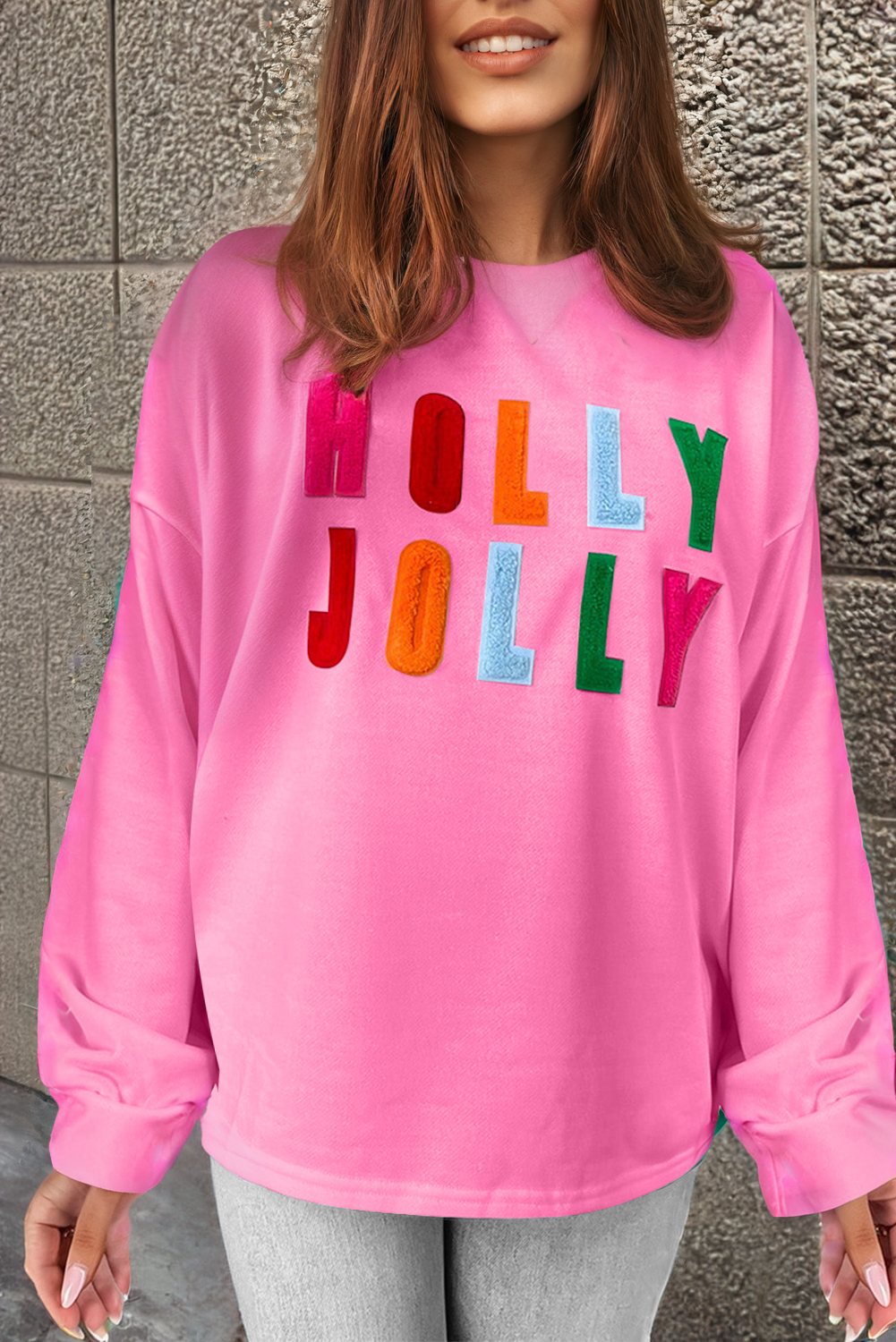 Fudus Chenille Holly Jolly Graphic Long-Sleeve Top
