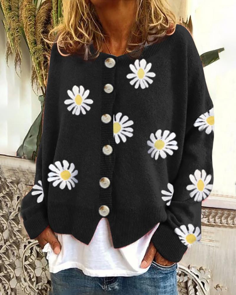 Krohn-e | Blumengemusterte Strickjacke Weich und Leicht Lässige Eleganz