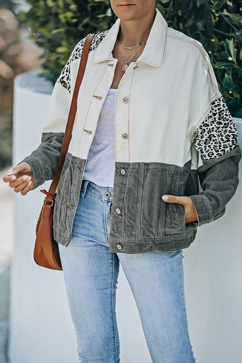 Krohn-e | Leopard Farbblock Knopfleiste Cord Baumwolljacke