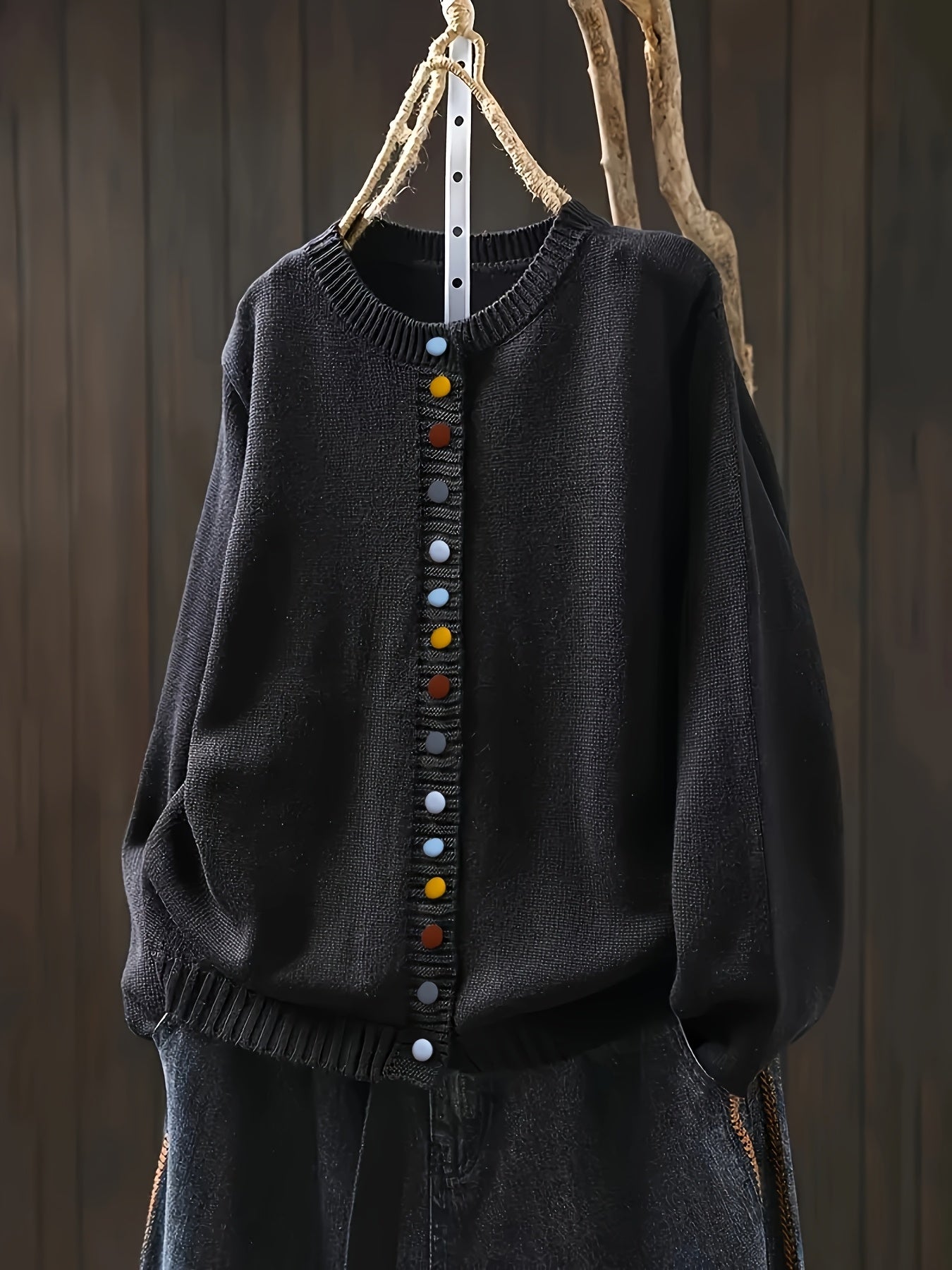 KROHN-E Damen Strick-Cardigan Gemütlich Atmungsaktiv One Size