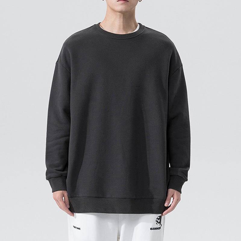 Fudus Couple's Loose-Fit Velvet Hooded Sweater, Solid Color, Round Neck