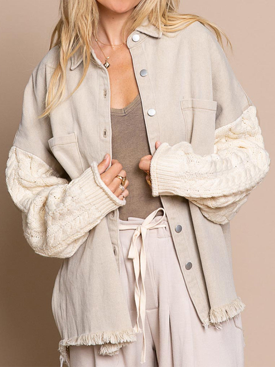 Krohn-e | Kabelstrick Raw Hem Denim Jacke