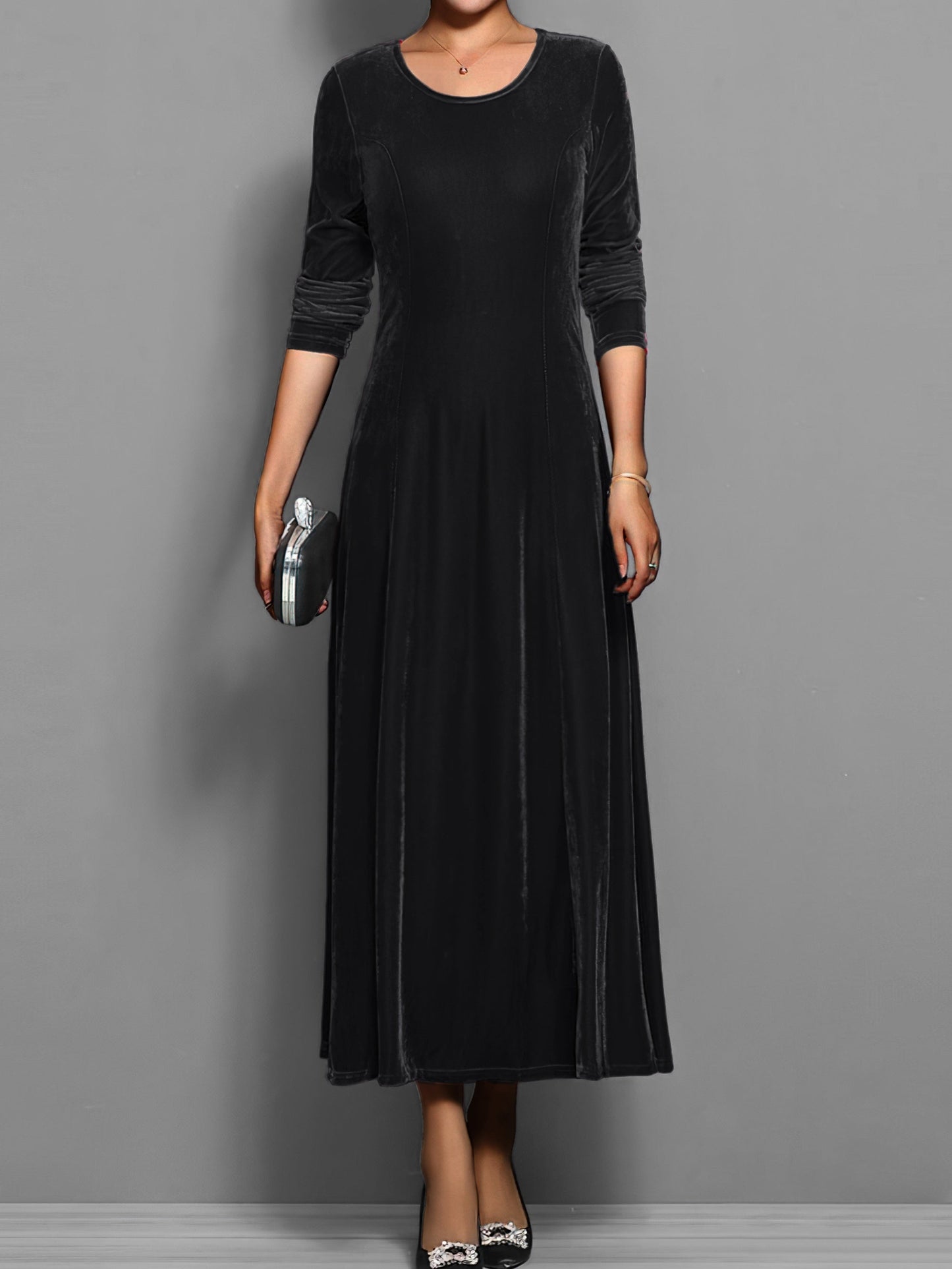 KROHN-E Damen Samtkleid A-Linie Elegant Klassisch