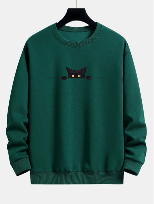 Entspannter Sweatshirt mit schwarzem Katzenaufdruck von Fudus