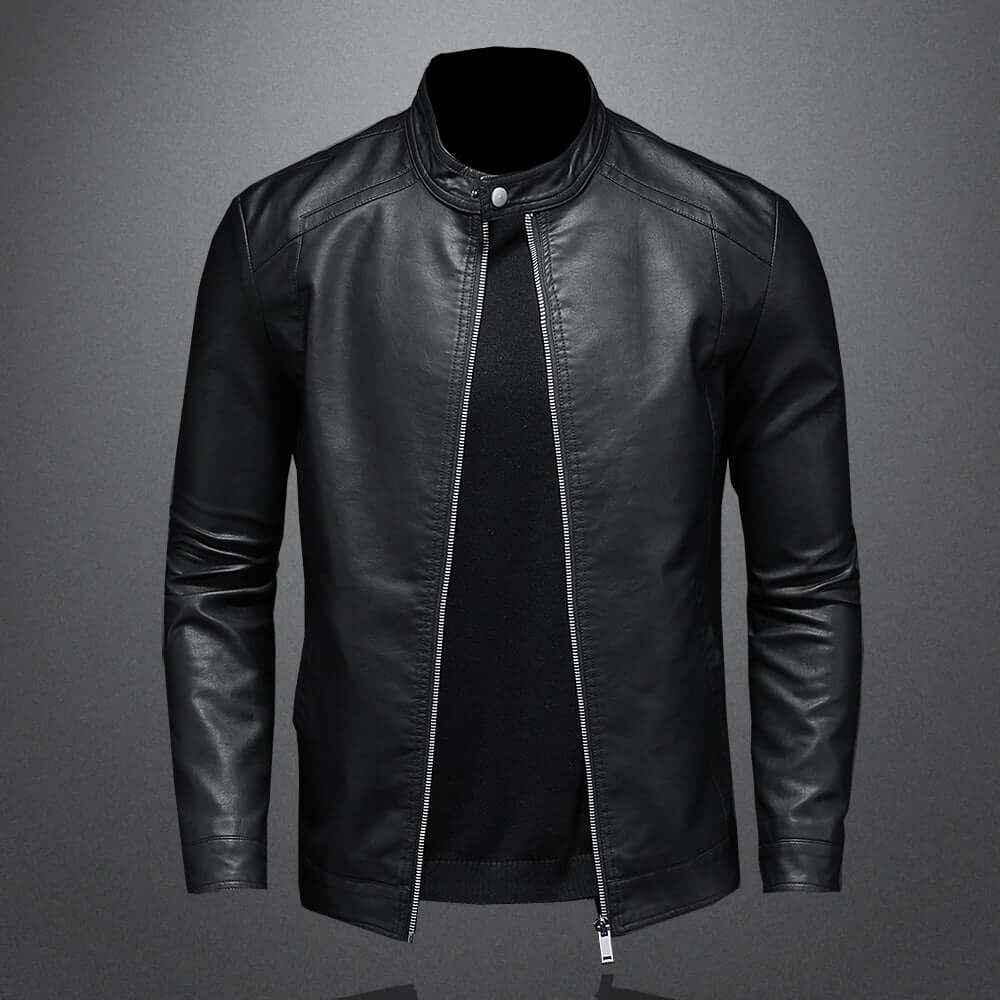 Krohn-e | Klassischer Stil Kunstleder Bikerjacke für Männer