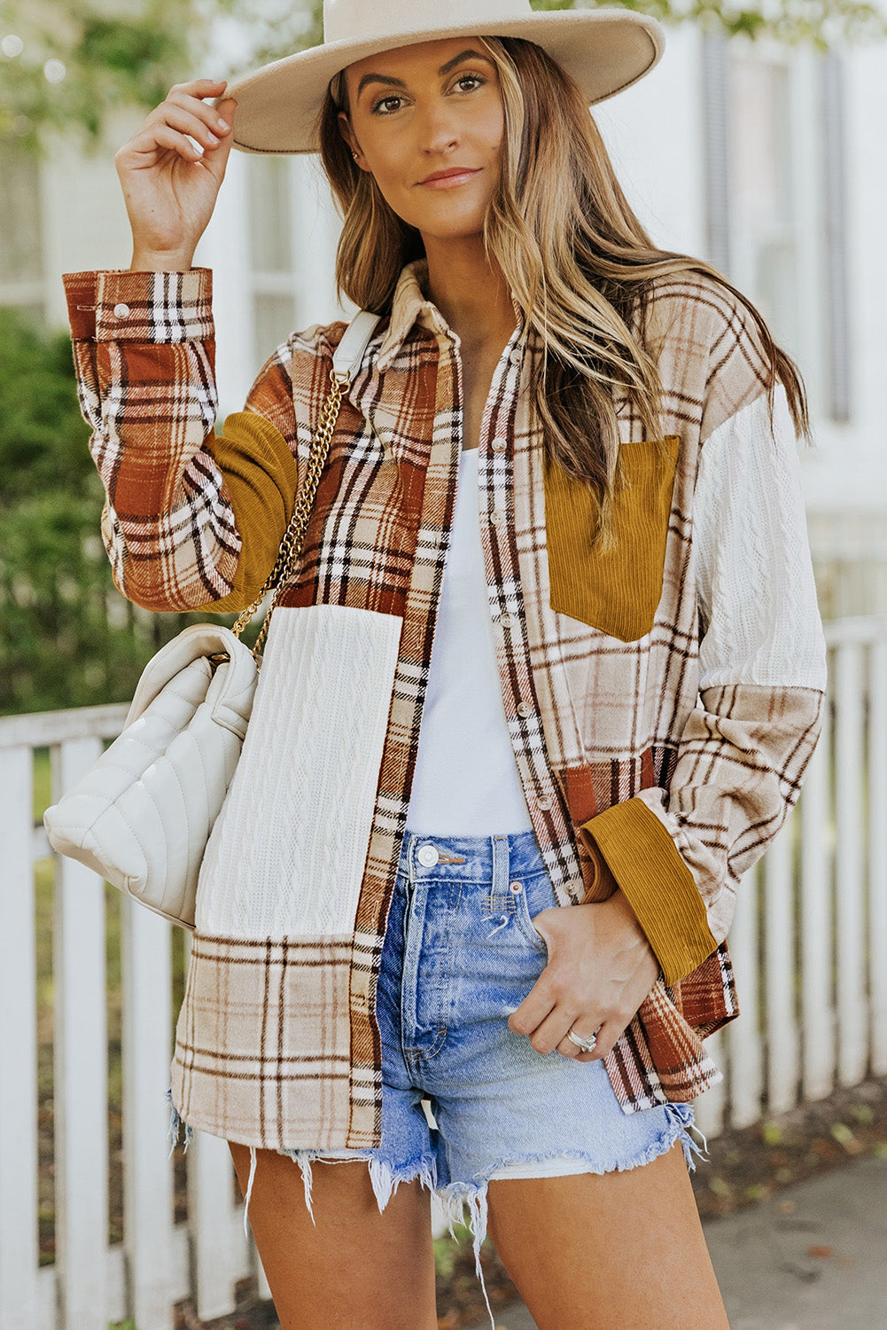 Krohn-e | Gitterhemde mit Patchwork-details Baumwollmischung Perfekt für Layering