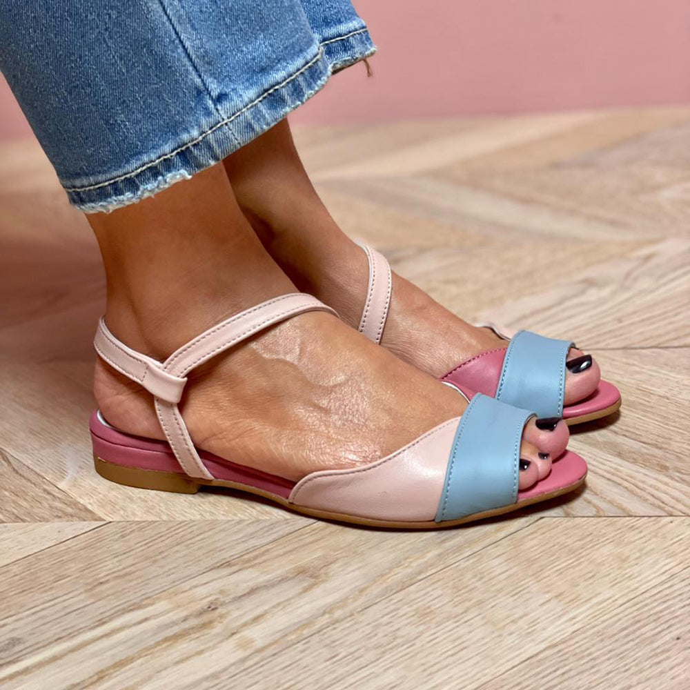 KROHN-E Damen Sandalen Asymmetrisch Colour-Block Verstellbare Riemen