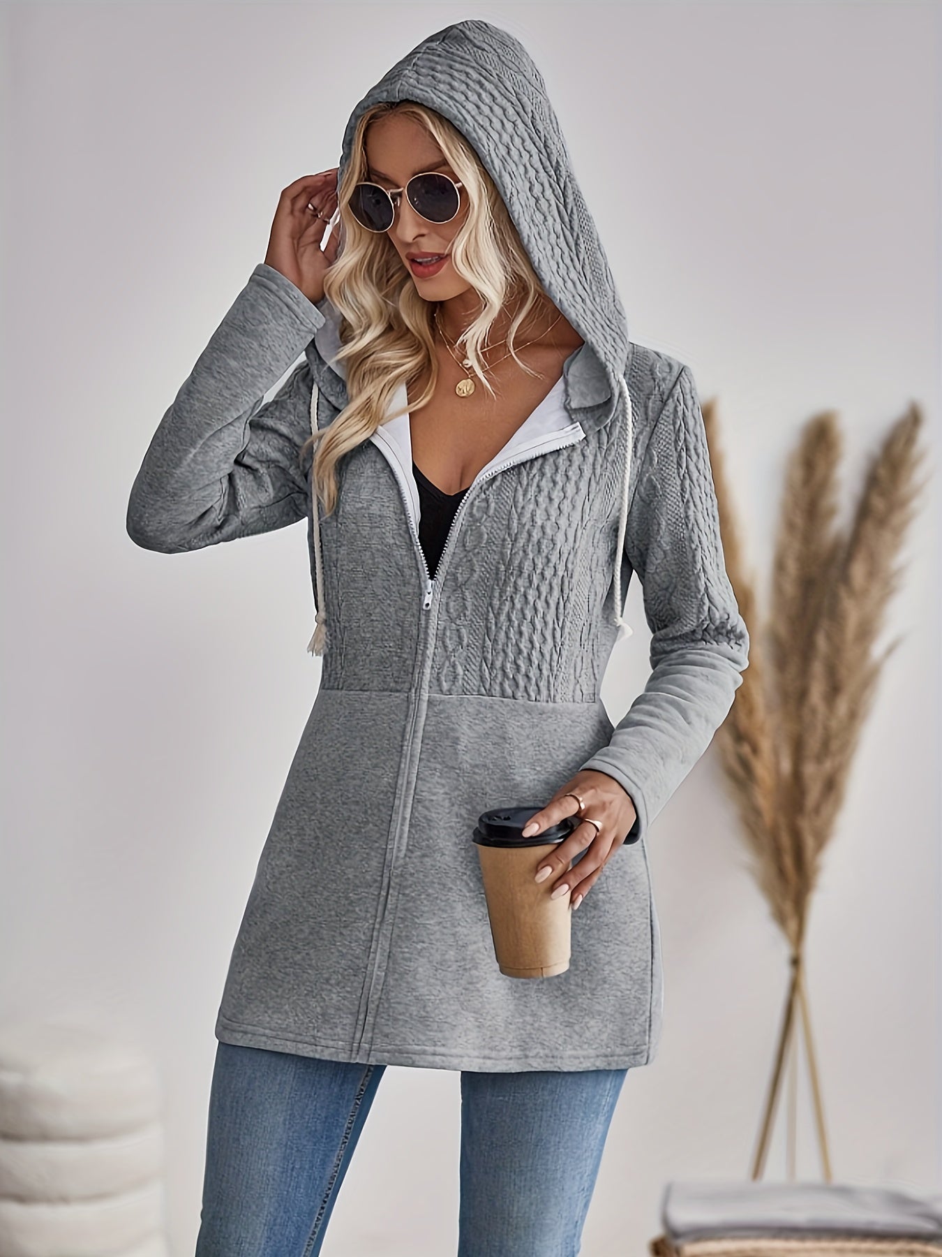 Krohn-e | Strukturiert Jacke mit Reißverschluss und Kapuze