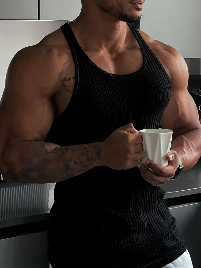Herren-Rundhalsshirt, ärmelloses Body Fit Workout-Shirt