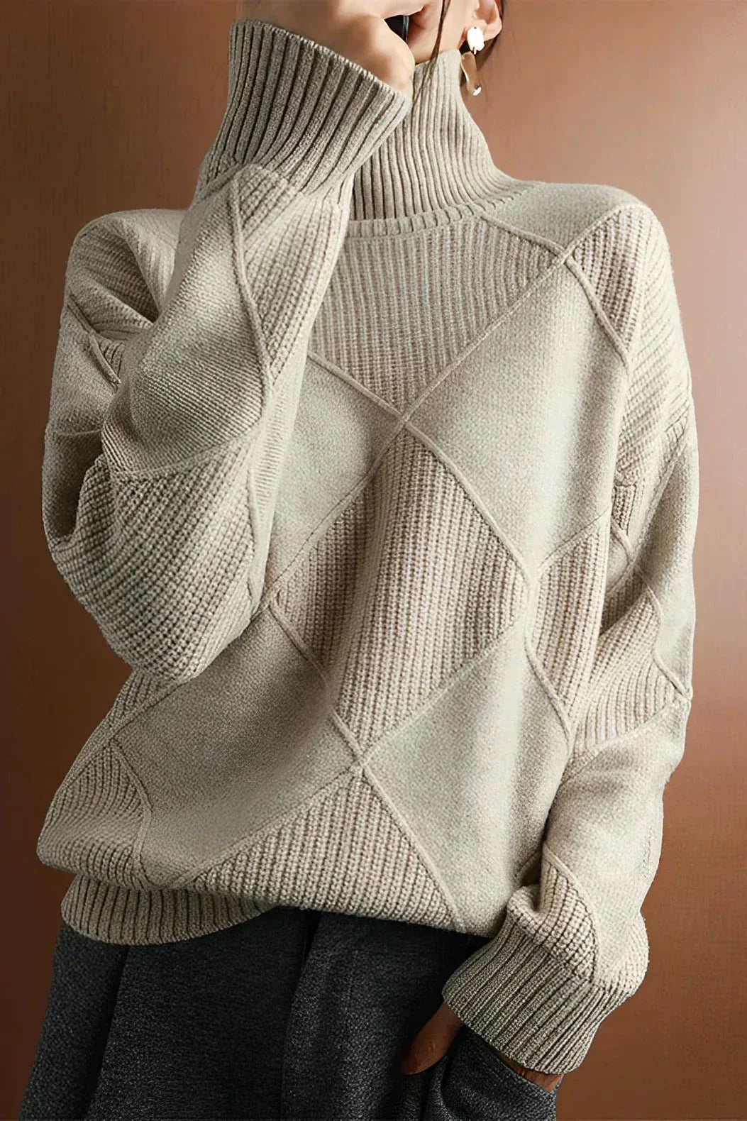Krohn-e | Pullover - Damen Diamant Strick Rollkragenpullover