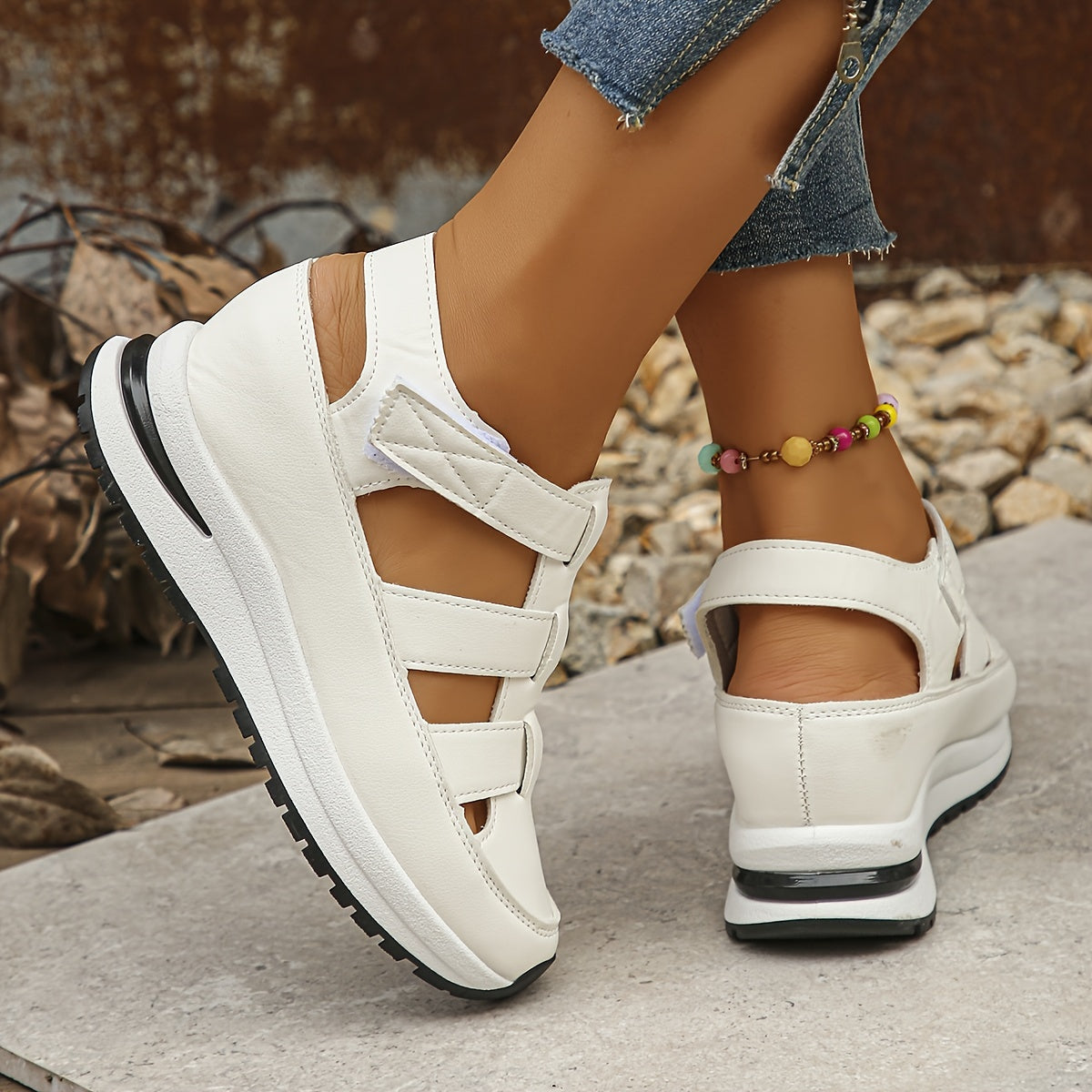 KROHN-E Damen Platform-Sandalen Verstellbar Gepolstert