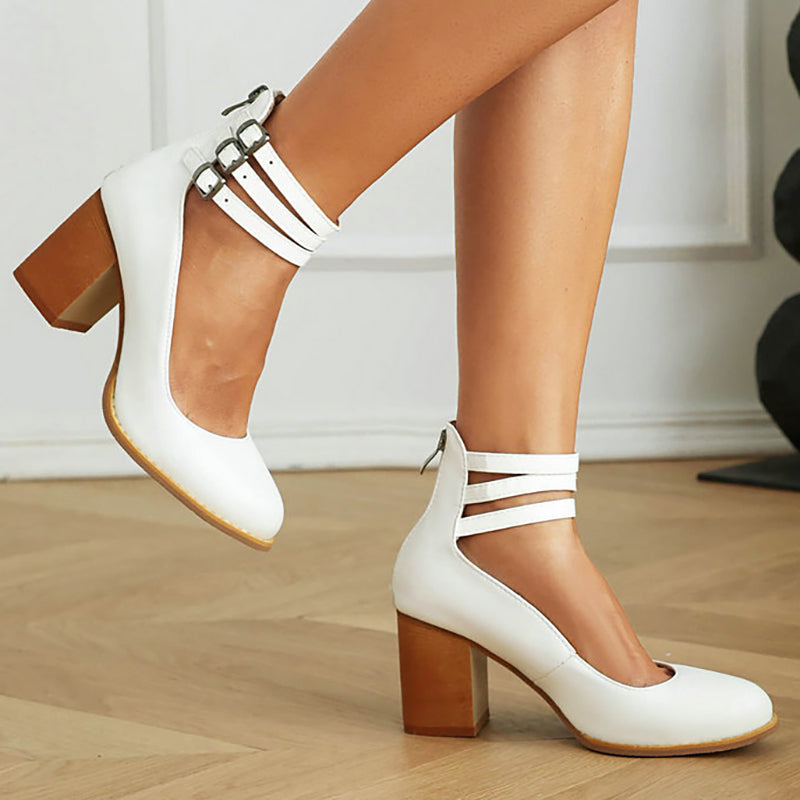 KROHN-E Damen Sandalen Knöchelriemen Blockabsatz Elegant