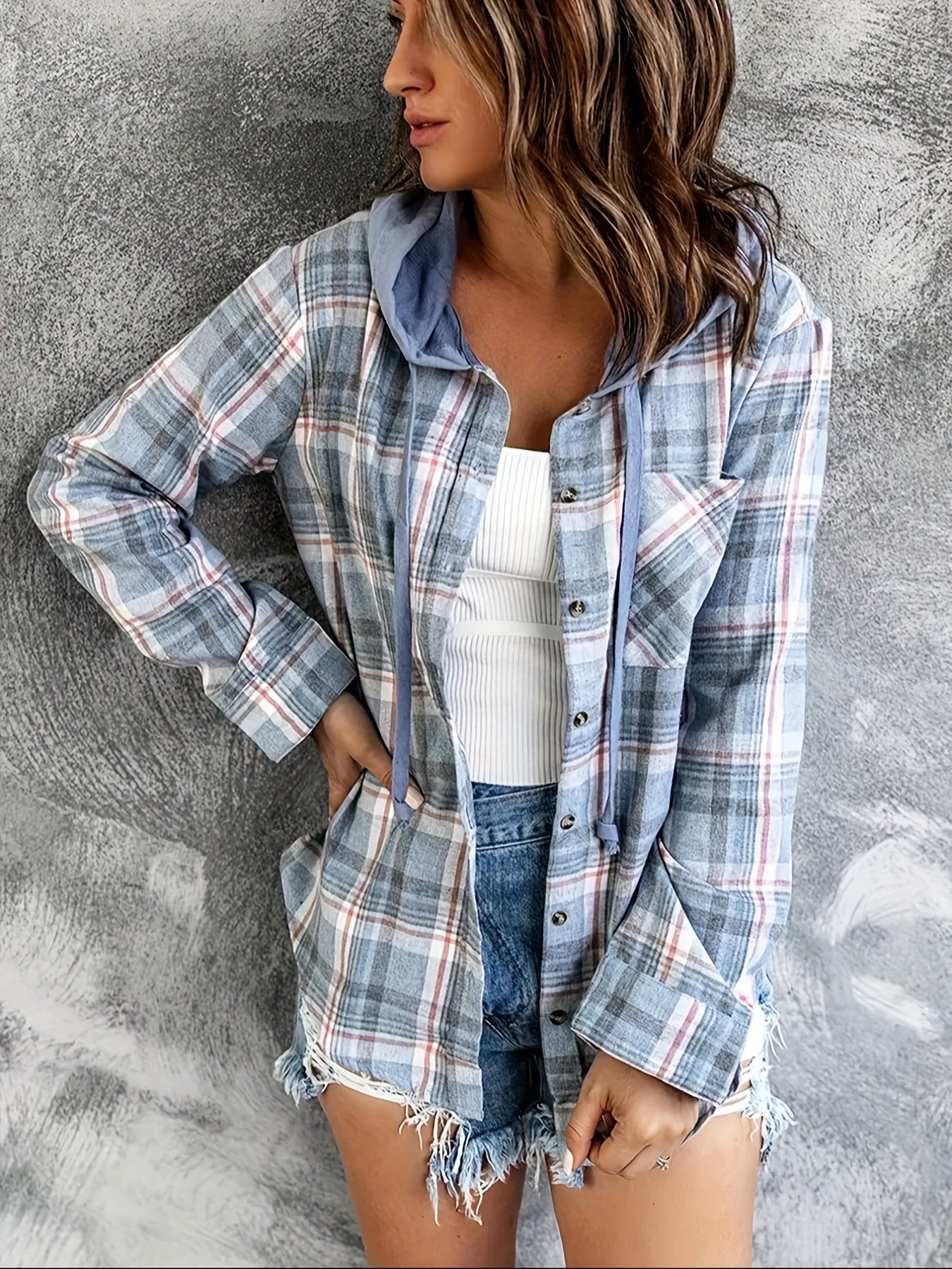 Krohn-e | Karierte Jacke mit Kapuze Baumwolle und Polyester Leger und Komfortabel