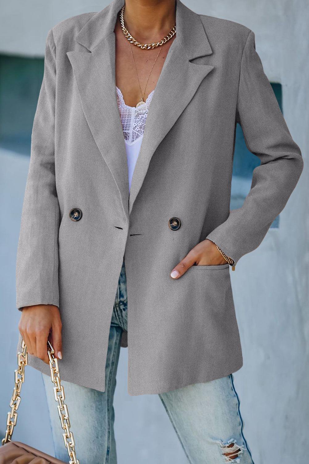 Krohn-e | Doppelreihiger Blazer mit gepolsterten Schultern und Taschen