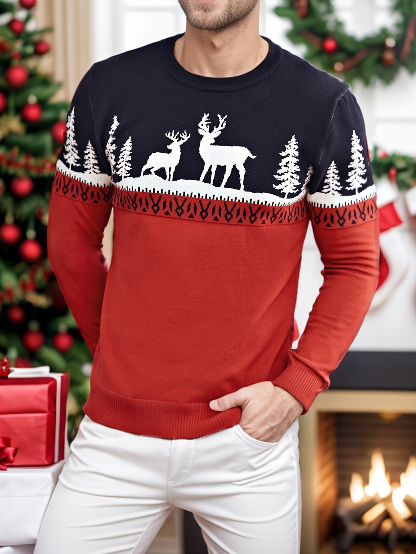 Krohn-e | Weihnachtsstrickjacke mit Rentiermotiv Baumwolle Festlich