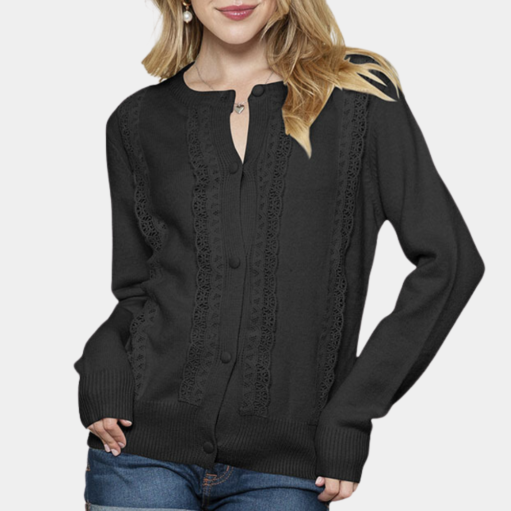 Krohn-e | Strickcardigan Spitzenkante und Knopfleiste Eleganter Stil