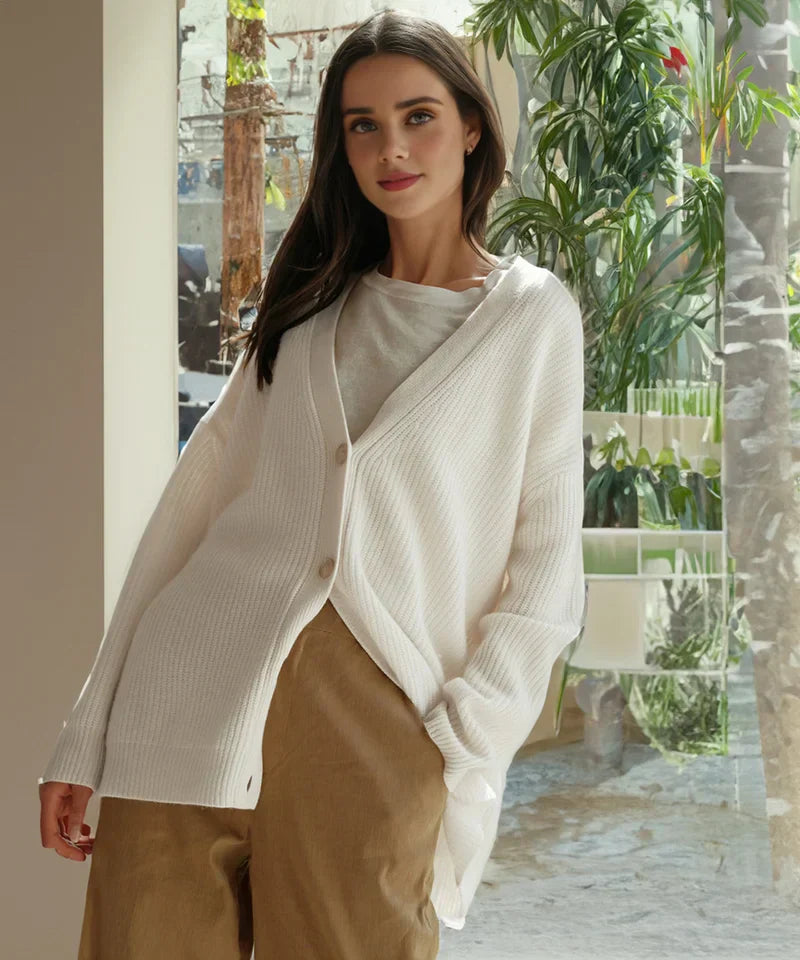 Strickjacke mit V-Ausschnitt und gerippter Struktur für Damen