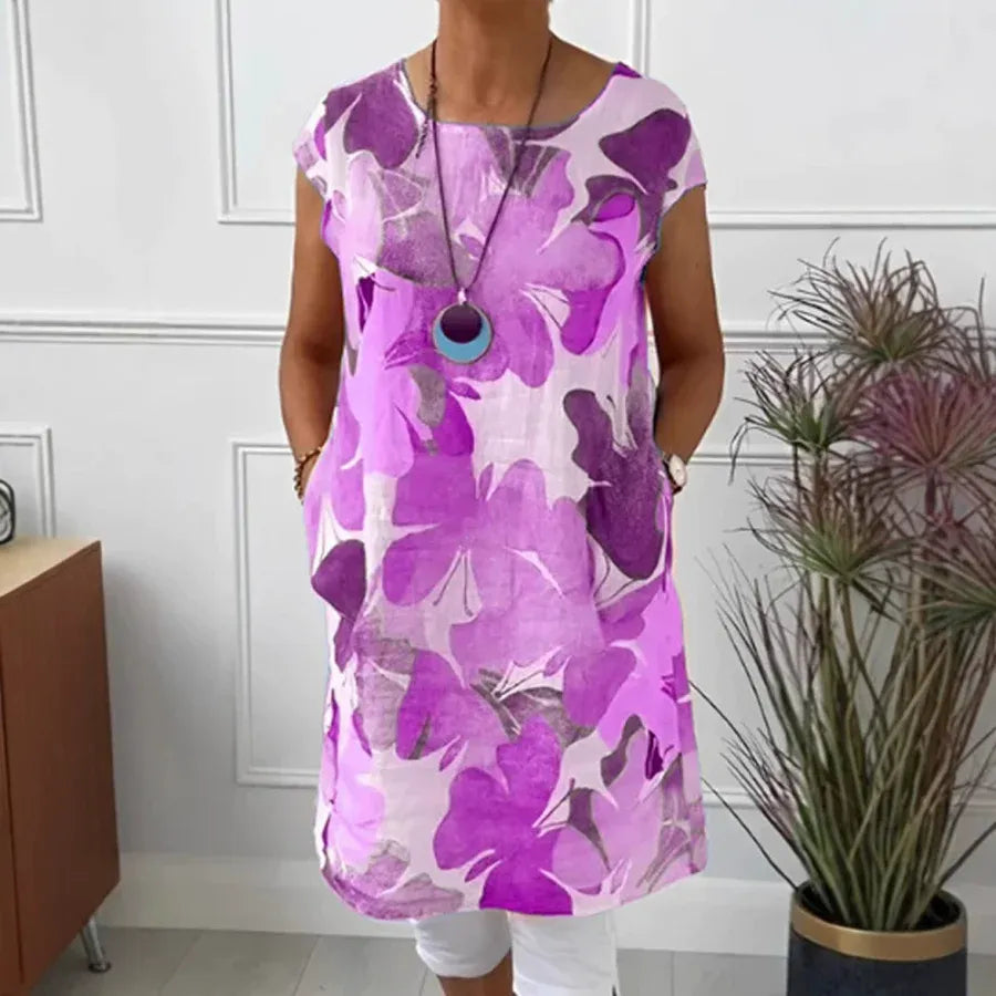 KROHN-E Damen Sommerkleid Ärmellos Leichter Stoff Entspannt