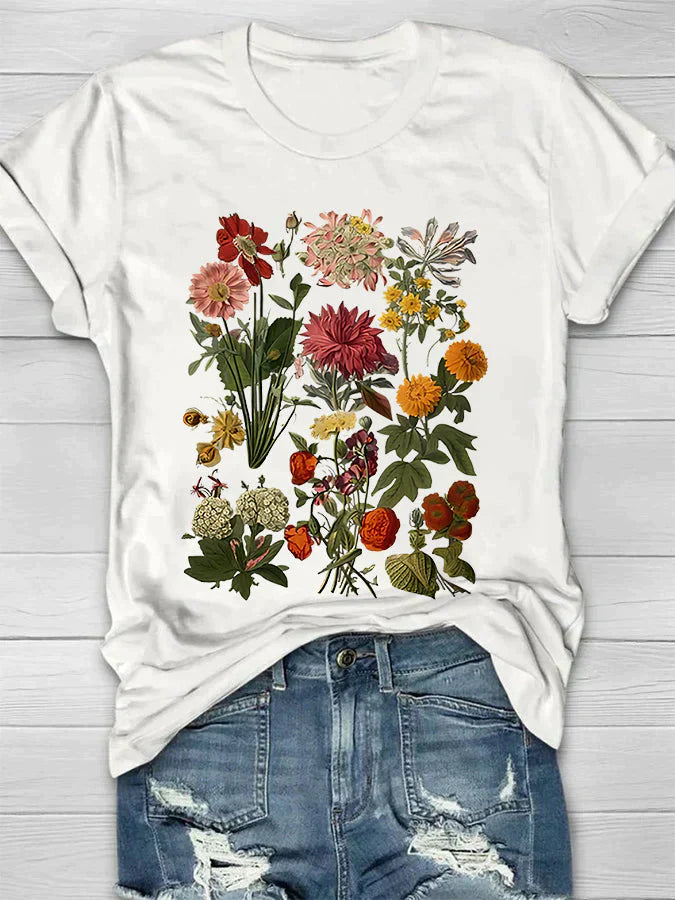 Frauen T-Shirt mit Weinlese Blumendruck von Fudus