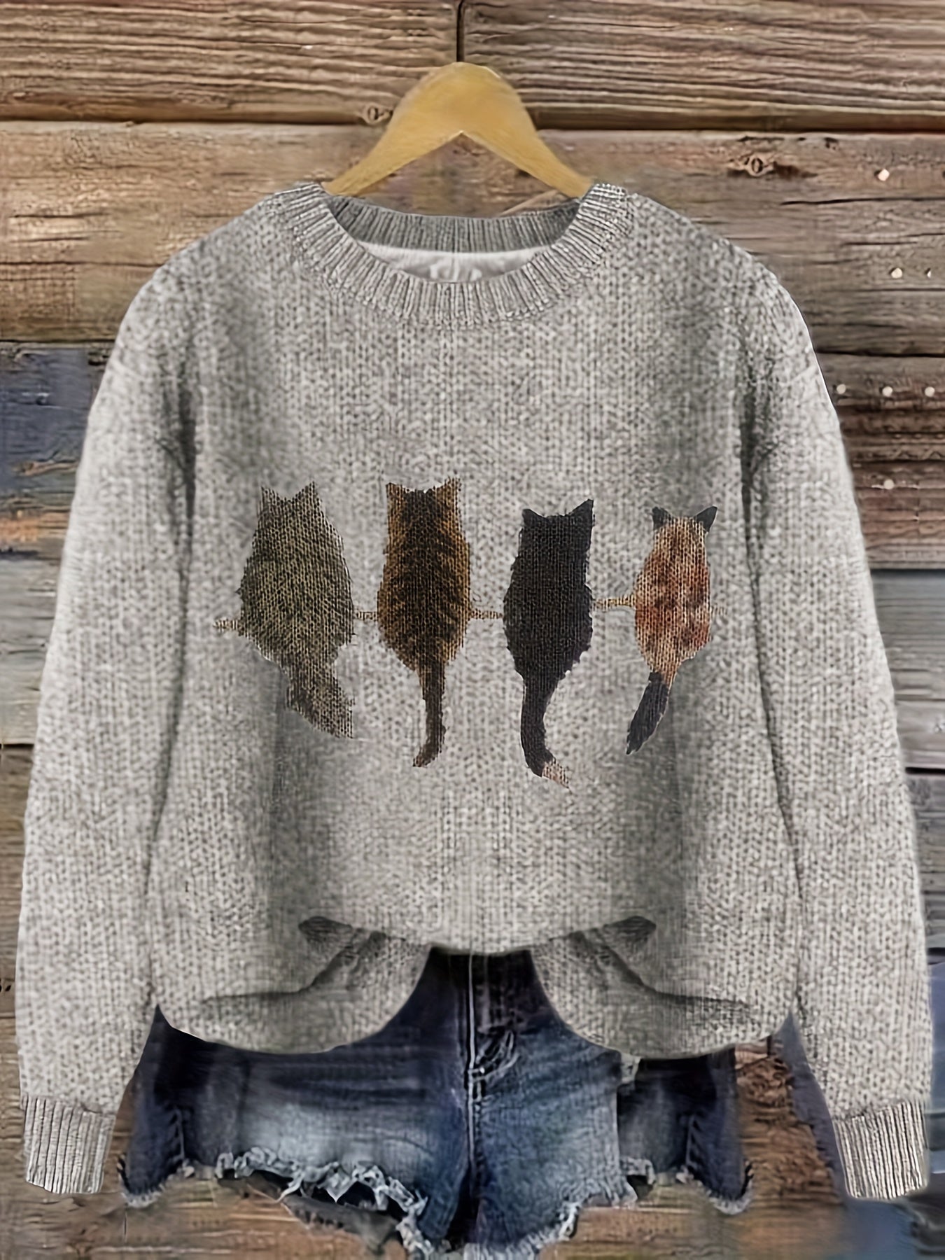 Krohn-e | Strickpullover mit Katzendesign Acrylmischung Komfortabel und Stilvoll