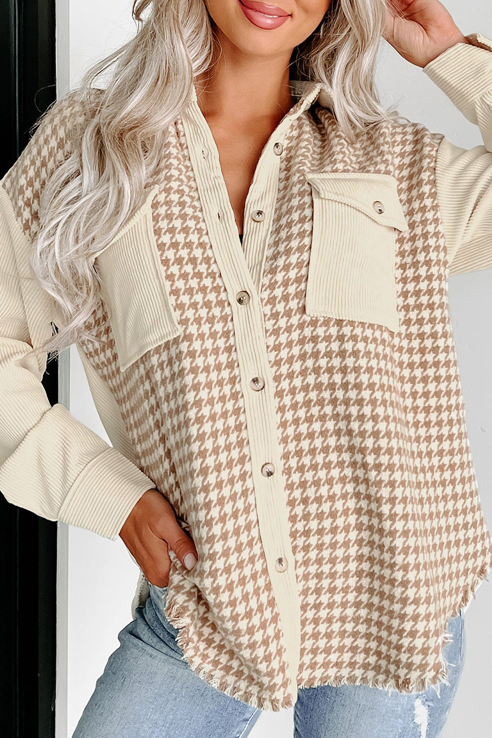 Krohn-e | Hundezahn Muster Hemdjacke Baumwollmischung Trendy und Komfortabel