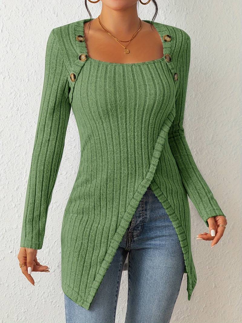 Krohn-e | Quadrat Ausschnitt Pullover mit Langen Ärmeln und Seitlichem Schlitz