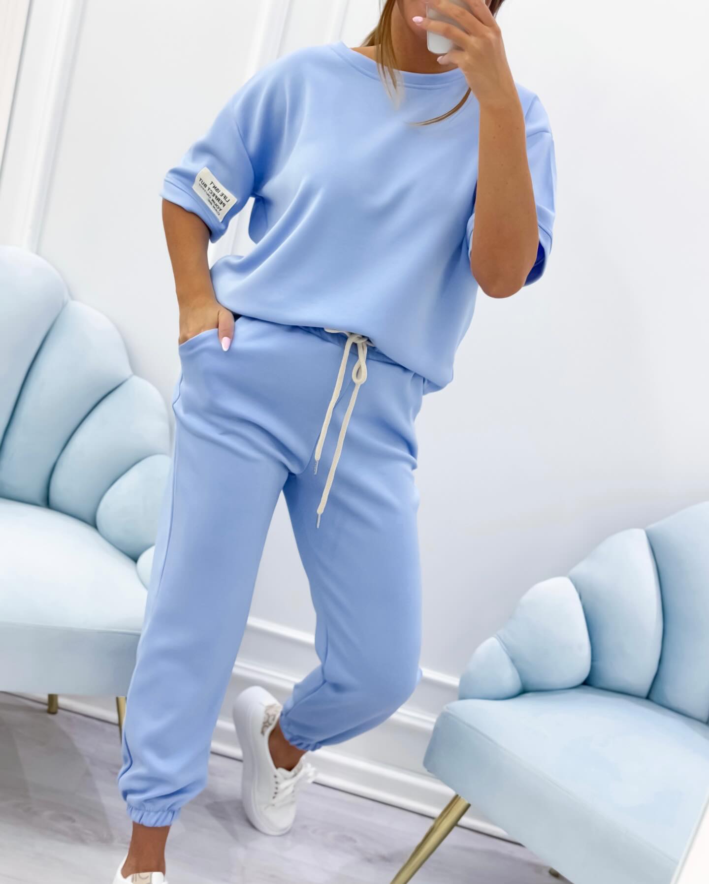 KROHN-E Damen Kurze Ärmel Set Entspannte Passform Vielseitiges Design