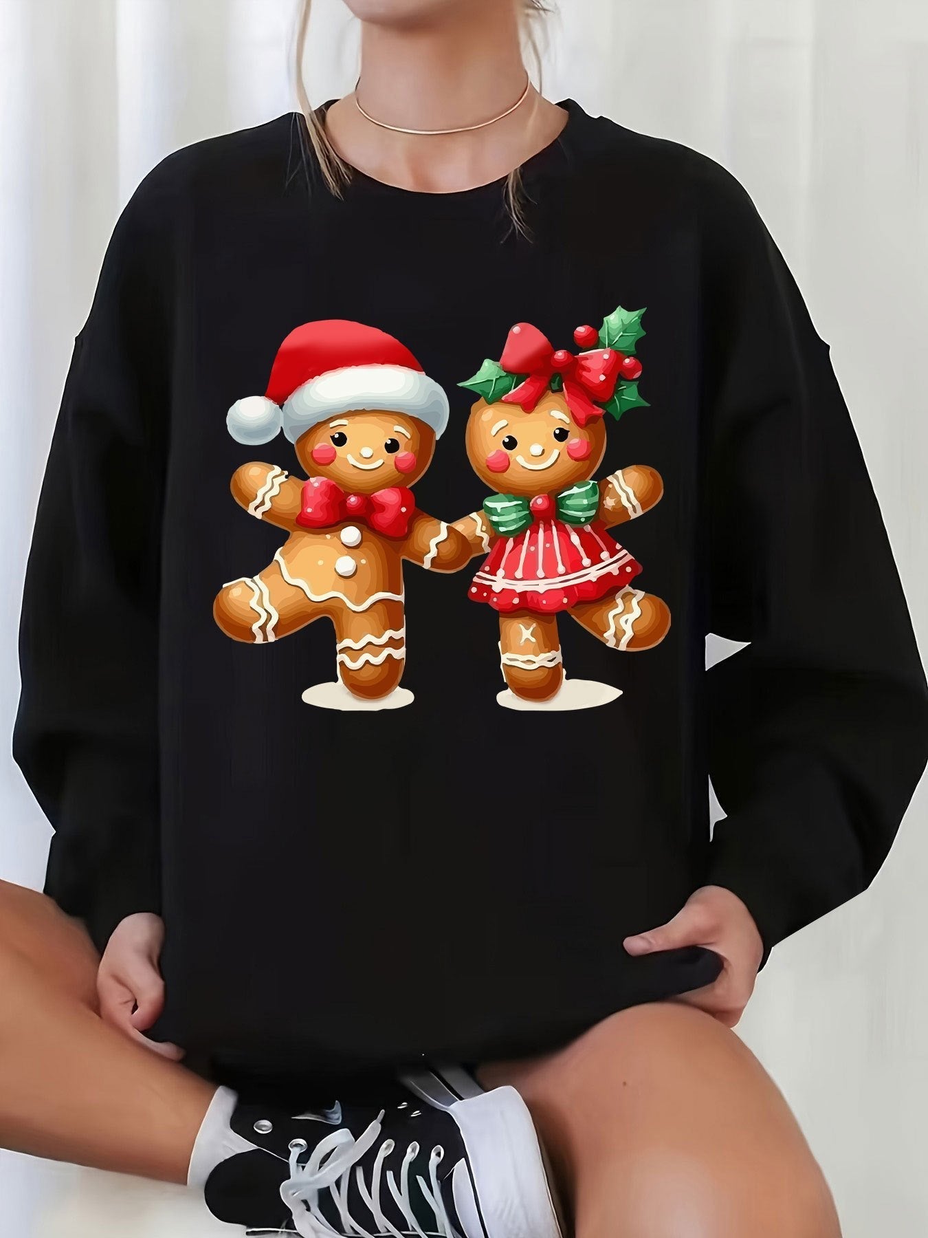 Krohn-e | Sweatshirt mit Weihnachtsdruck Baumwolle Lebkuchenmänner Design