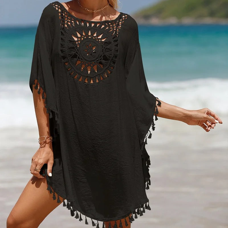 Thaliora® Boho-Strandkleid im Häkeldesign
