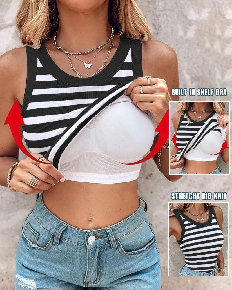 Damen Tanktop mit Bralette: Schmal, Gestreift von Fudus