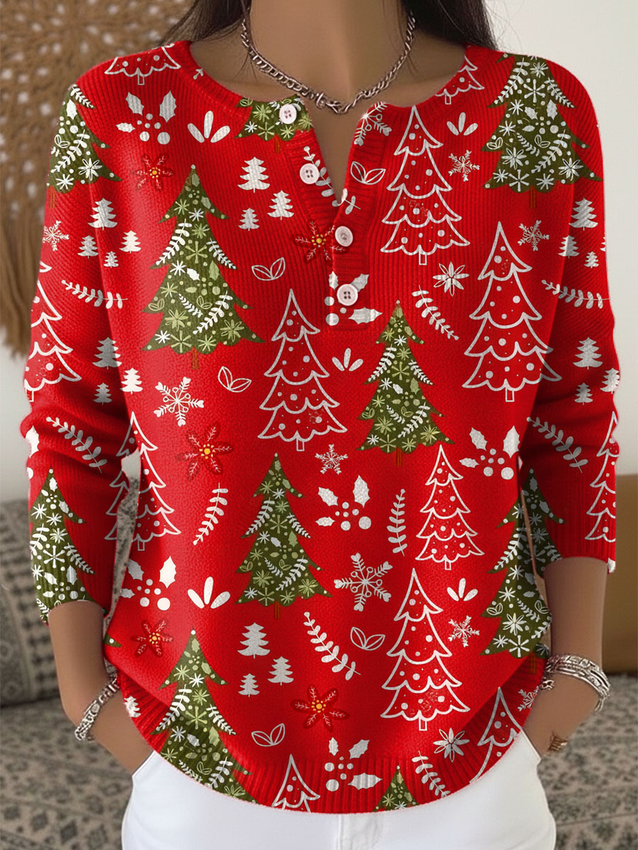 KROHN-E Damen Weihnachtspullover Knöpfe Kuschelig Strick