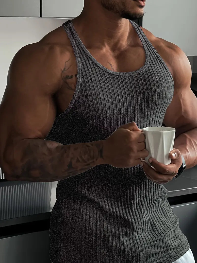 Herren-Rundhalsshirt, ärmelloses Body Fit Workout-Shirt