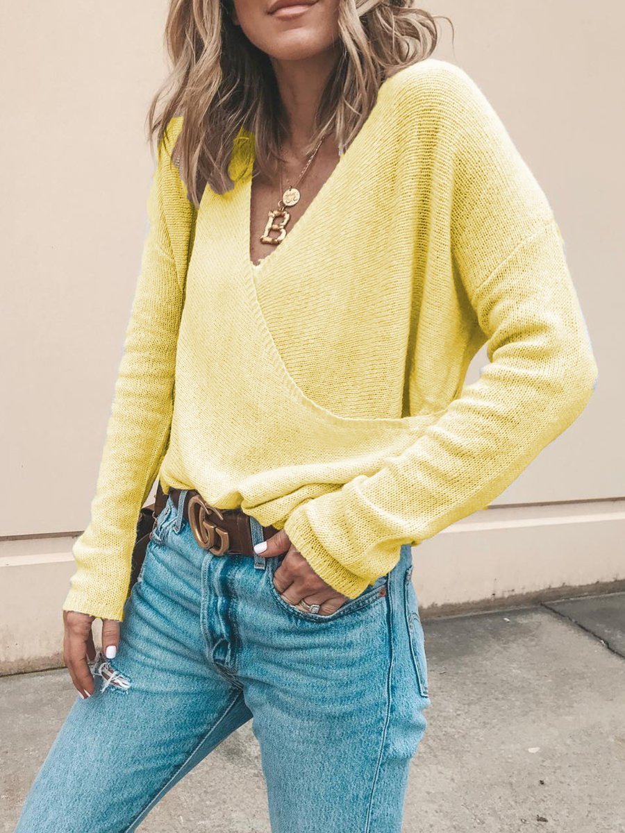 Krohn-e | Lässiger Strickpullover mit V-ausschnitt Weich und Leicht Casual Eleganz
