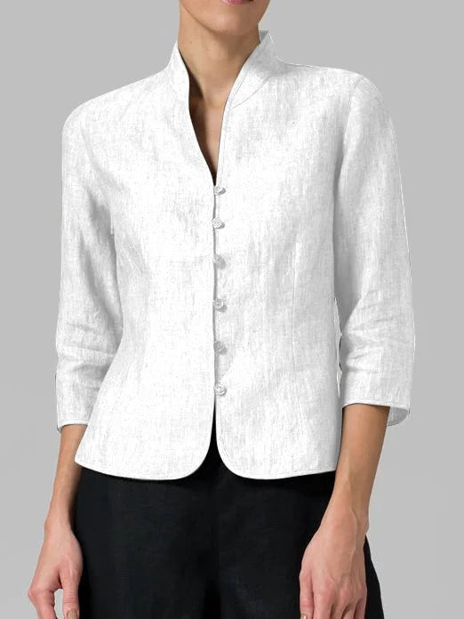 Editha | Damen Stehkragenbluse 3/4-Arm Slim Fit