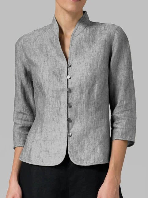 Editha | Damen Stehkragenbluse 3/4-Arm Slim Fit