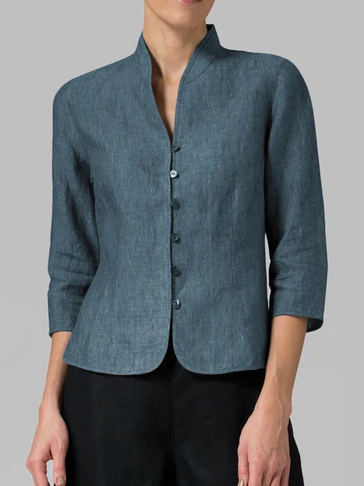 Editha | Damen Stehkragenbluse 3/4-Arm Slim Fit