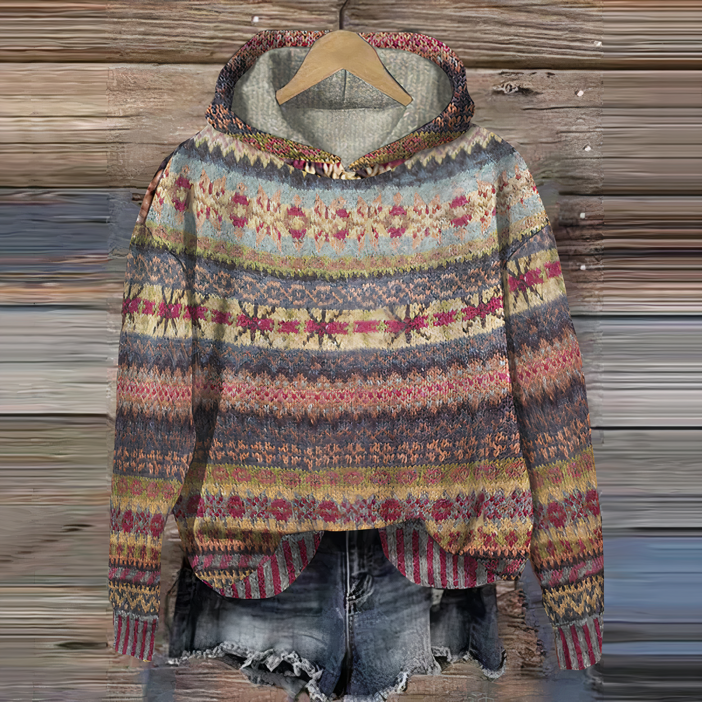 Fudus Kapuzenpullover mit Weinlese-Motiv