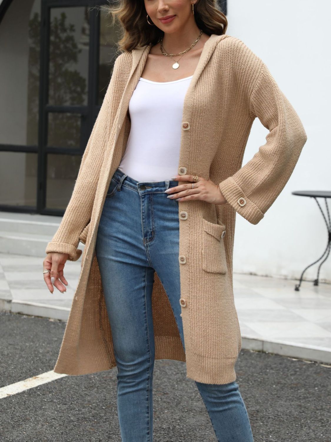 Krohn-e | Lange Strickjacke Knopfverschluss Zeitlos und Bequem