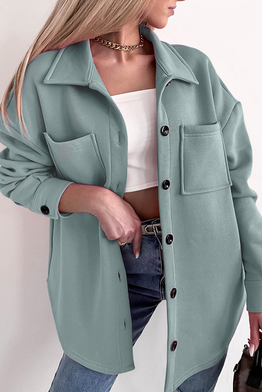 Krohn-e | Oversized Hemdbluse mit Großen Taschen Polyester Minimalistisch und Stilvoll