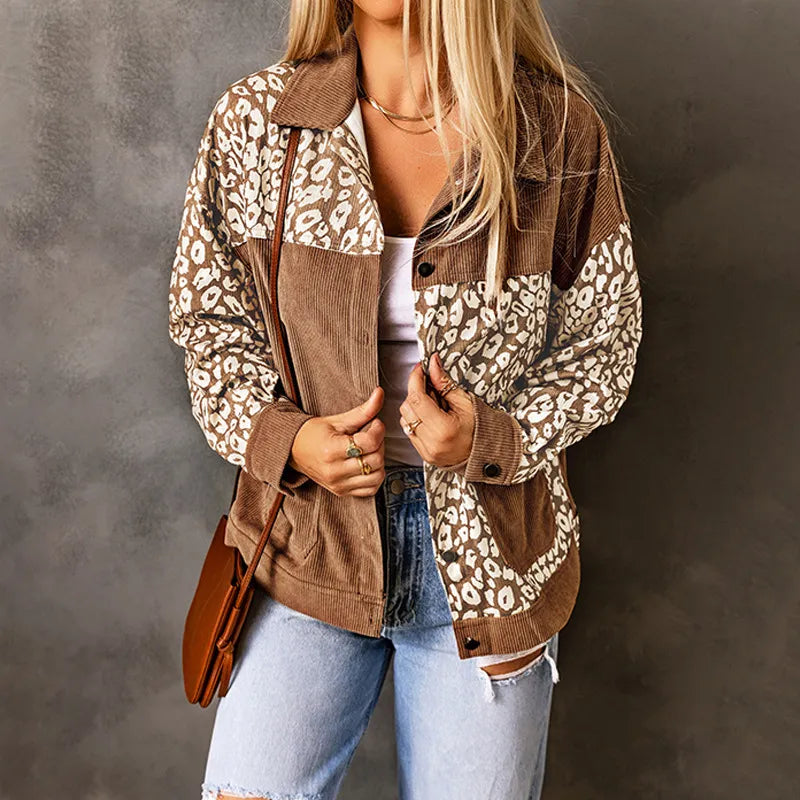 Krohn-e | Damen Cordjacke mit LeopardenDetails