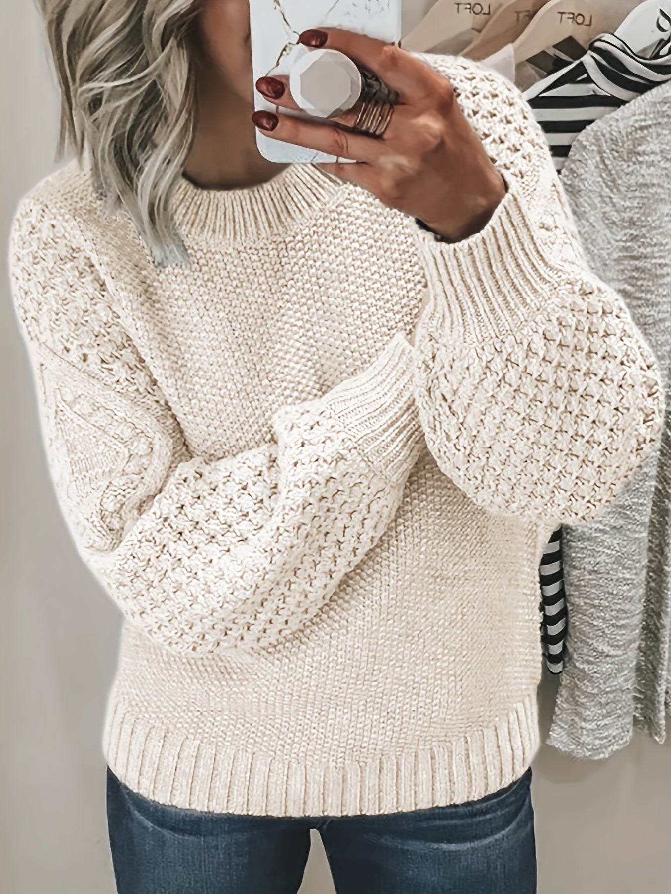 Krohn-e | Strickpullover mit Strukturärmeln Acryl Warm und Bequem