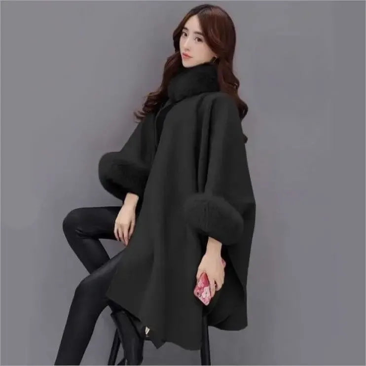 Krohn-e | Cape-Jacke - eleganter Damen-Cape mit Kunstpelz-Besatz