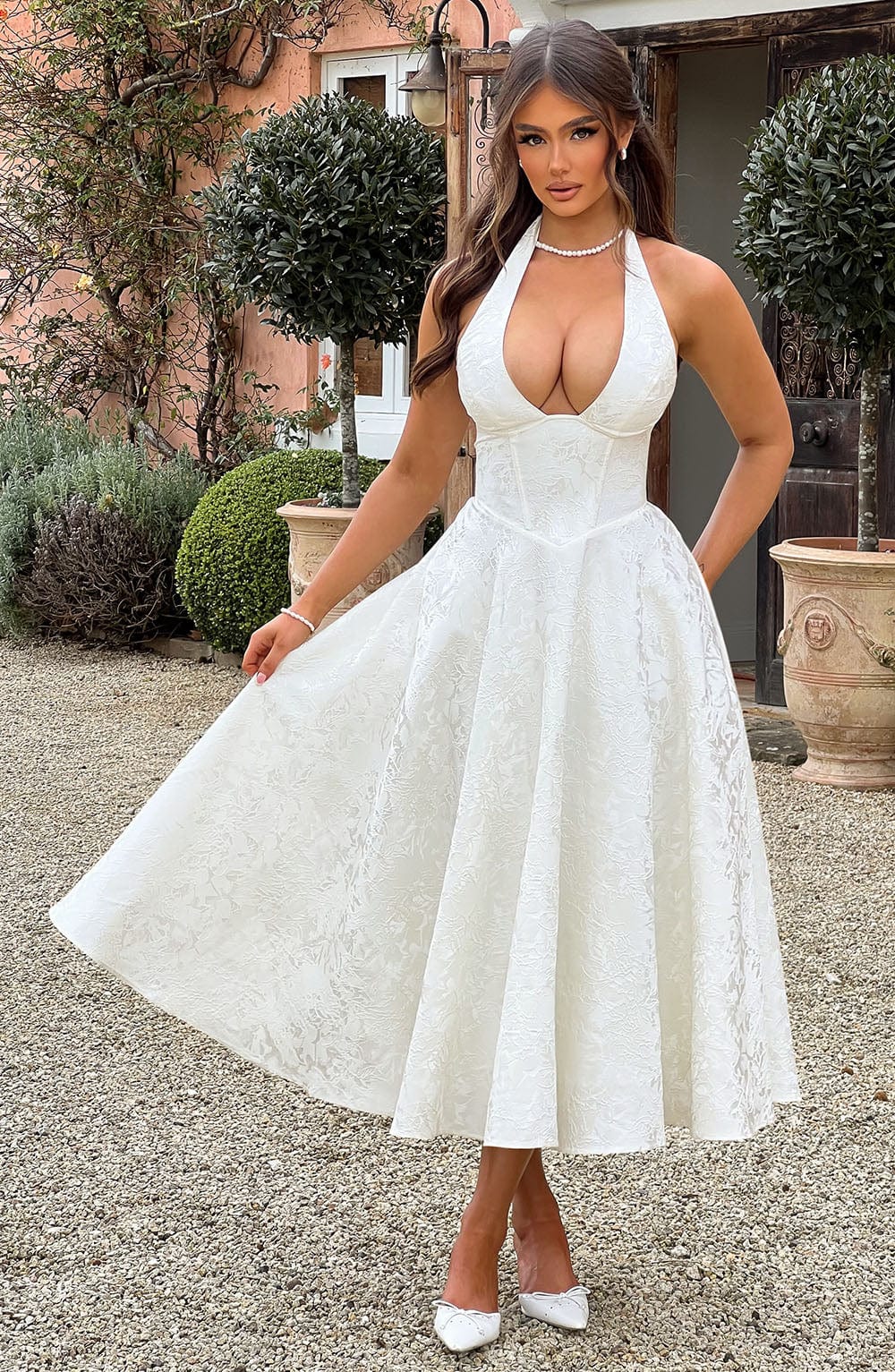 KROHN-E Damen V-Ausschnitt Kleid Bestickt Ärmellos Hochzeitsgast