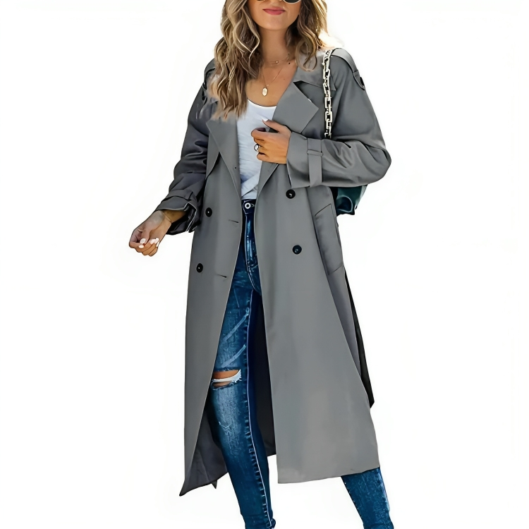 Krohn-e | Eleganter Damen-Trenchcoat mit Revers und Gürtel